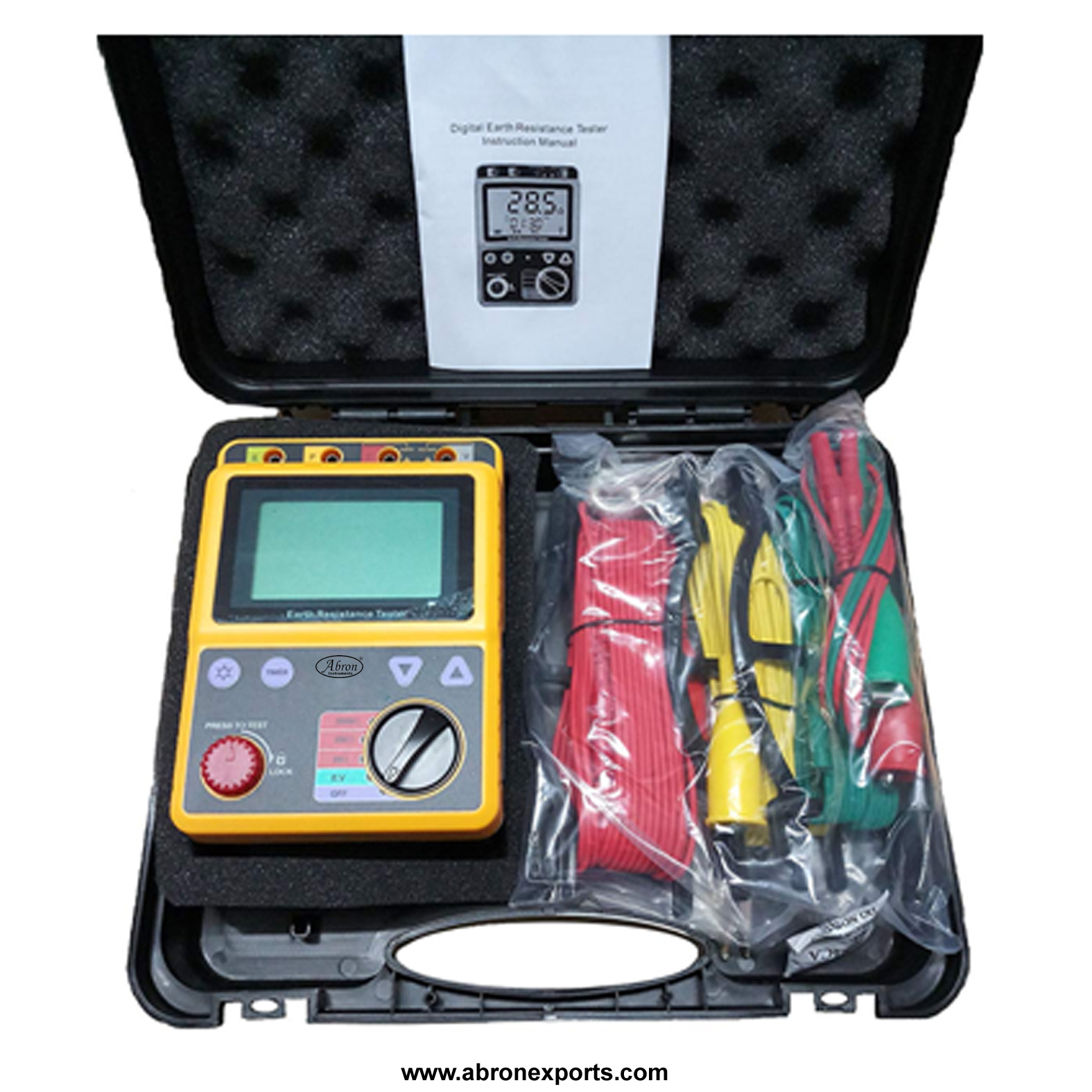 Earth Resistance tester Digital meter 0-10-1000v 0-5-500V 2000 Ohms kit rechargeable wire 4 spikes steel hammer plier screw carrying bag abron AE-1256D2